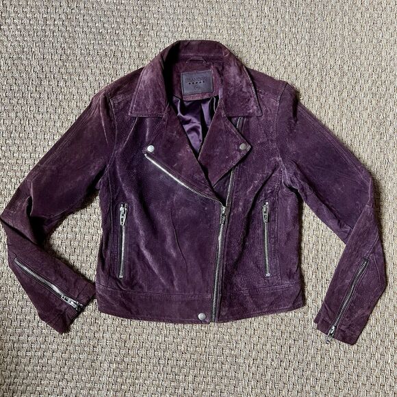 BLANK NYC Burgundy Suede Leather Moto Jacket Offset Zipper  SZ M 90s Grunge Y2K - Picture 2 of 12